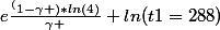 e\frac{^(1-\gamma )*ln(4)}{\gamma }+ln(t1=288)