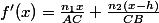 f'(x)=\frac{n_1x}{AC}+\frac{n_2(x-h)}{CB}