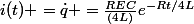 i(t) =\dot{q} =\frac{REC}{(4L)}e^{-Rt/4L}
