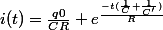 i(t)=\frac{q0}{CR} e^{\frac{-t(\frac{1}{C}+\frac{1}{C'})}{R}}