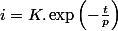 i=K.\exp\left(-\frac{t}{p}\right)