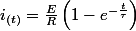 i_{(t)}=\frac{E}{R}\left(1-e^{-\frac{t}{\tau}}\right)