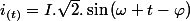 i_{(t)}=I.\sqrt{2}.\sin\left(\omega t-\varphi\right)