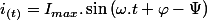 i_{(t)}=I_{max}.\sin\left(\omega.t+\varphi-\Psi\right)