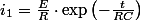 i_{1}=\frac{E}{R}\cdot\exp\left(-\frac{t}{RC}\right)