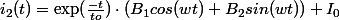 i_{2}(t)=\exp(\frac{-t}{to})\cdot(B_{1}cos(wt)+B_{2}sin(wt))+I_{0}