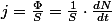 j=\frac{\Phi}{S}=\frac{1}{S}\cdot\frac{dN}{dt}