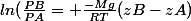 ln(\frac{PB}{PA}= \frac{-Mg}{RT}(zB-zA)