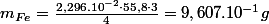 m_{Fe}=\frac{2,296.10^{-2}\cdot55,8\cdot3}{4}=9,607.10^{-1}g