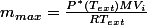 m_{max}=\frac{P^{*}(T_{ext})MV_{i}}{RT_{ext}}