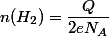 n(H_2)=\dfrac{Q}{2eN_A}