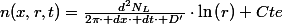 n(x,r,t)=\frac{d^{2}N_{L}}{2\pi\cdot dx\cdot dt\cdot D'}\cdot\ln\left(r\right)+Cte