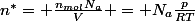 n^{*}= \frac{n_{mol}N_{a}}{V} = N_{a}\frac{p}{RT}