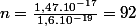 n=\frac{1,47.10^{-17}}{1,6.10^{-19}}=92&nbsp;&nbsp; protons