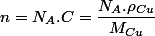 n=N_{A}.C=\dfrac{N_{A}.\rho_{Cu}}{M_{Cu}}