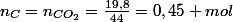 n_{C}=n_{CO_2}=\frac{19,8}{44}=0,45 mol