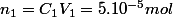 \large
 \\ \begin{array}{c|ccccccc}&NaOH&=&Na^+&+&HO^-&\\\hline Etat\;initial&n_1=C_1V_1=5.10^{-5}mol&&0&&0&\\\hline Etat\;final&0&&5.10^{-5}mol &&5.10^{-5}mol &\\\end{array}
 \\ 