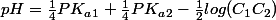 pH=\frac{1}{4}PK_a_1+\frac{1}{4}PK_a_2-\frac{1}{2}log(C_1C_2)
