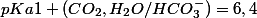 pKa1 (CO_{2},H_{2}O/HCO_{3}^{-})=6,4