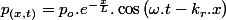 p_{(x,t)}=p_{o}.e^{-\frac{x}{L}}.\cos\left(\omega.t-k_{r}.x\right)