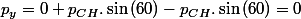 p_{y}=0+p_{CH}.\sin\left(60\right)-p_{CH}.\sin\left(60\right)=0