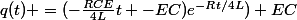 q(t) =(-\frac{RCE}{4L}t -EC)e^{-Rt/4L})+EC