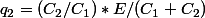 q_2=(C_2/C_1)*E/(C_1+C_2)