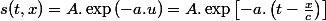 s(t,x)=A.\exp\left(-a.u\right)=A.\exp\left[-a.\left(t-\frac{x}{c}\right)\right]