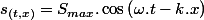 s_{(t,x)}=S_{max}.\cos\left(\omega.t-k.x\right)