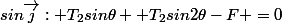 sin\vec{j}: T_{2}sin\theta +T_{2}sin2\theta-F =0