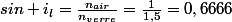 sin i_l=\frac{n_{air}}{n_{verre}}=\frac{1}{1,5}=0,6666
