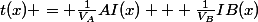 t(x) = \frac{1}{V_A}AI(x) + \frac{1}{V_B}IB(x)