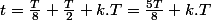 t=\frac{T}{8}+\frac{T}{2}+k.T=\frac{5T}{8}+k.T