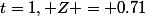 t=1, Z = 0.71