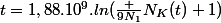 t=1,88.10^9.ln(\frac {9N_1}{N_K(t)}+1)