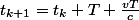 t_{k+1}=t_k+T+\frac{vT}{c}