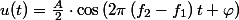 u(t)=\frac{A}{2}\cdot\cos\left(2\pi\left(f_{2}-f_{1}\right)t+\varphi\right)