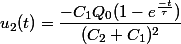 u_2(t)=\dfrac{-C_1Q_0(1-e^\frac{-t}{\tau})}{(C_2+C_1)^2}