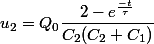 u_2=Q_0\dfrac{2-e^{\frac{-t}{\tau}}}{C_2(C_2+C_1)}