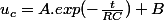 u_c=A.exp(-\frac{t}{RC})+B
