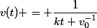 v(t) = \dfrac{1}{kt+v_0^{-1}}