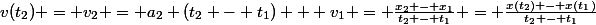 v(t_2) = v_2 = a_2 (t_2 - t_1) + v_1 = \frac{x_2 - x_1}{t_2 - t_1} = \frac{x(t_2) - x(t_1)}{t_2 - t_1}