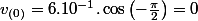 v_{\left(0\right)}=6.10^{-1}.\cos\left(-\frac{\pi}{2}\right)=0