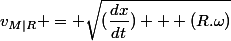 v_{M|R} = \sqrt{(\dfrac{dx}{dt}) + (R.\omega)}