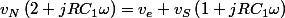 v_{N}\left(2+jRC_{1}\omega\right)=v_{e}+v_{S}\left(1+jRC_{1}\omega\right)