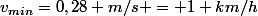 v_{min}=0,28 m/s = 1 km/h