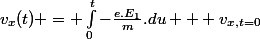 v_x(t) = \int_{0}^{t}-\frac{e.E_1}{m}.du + v_{x,t=0}