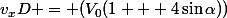 v_xD = (V_0(1 + 4\sin\alpha))