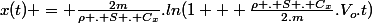 x(t) = \frac{2m}{\rho . S . C_x}.ln(1 + \frac{\rho . S . C_x}{2.m}.V_o.t)