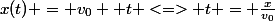 x(t) = v_0  t <=> t = \frac{x}{v_0}